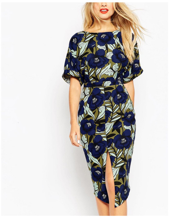 floral print wiggle dress with split front