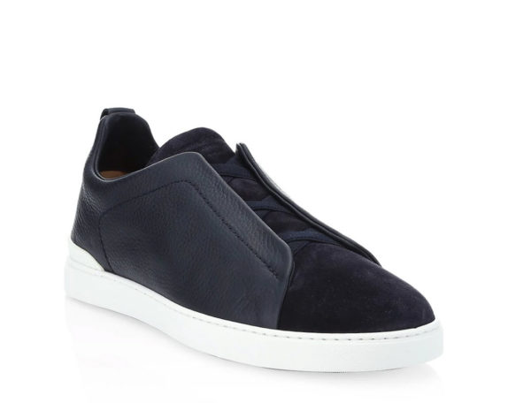 this navy, men's Zegna sneaker is a classic sneaker with a modern twist